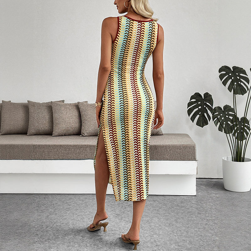 Women's Long Dress Sleeveless Striped Slim-fitting Dress