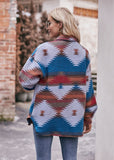 Women's AZTEC Geometric Jacket Shirt Lapel Woolen Jacket