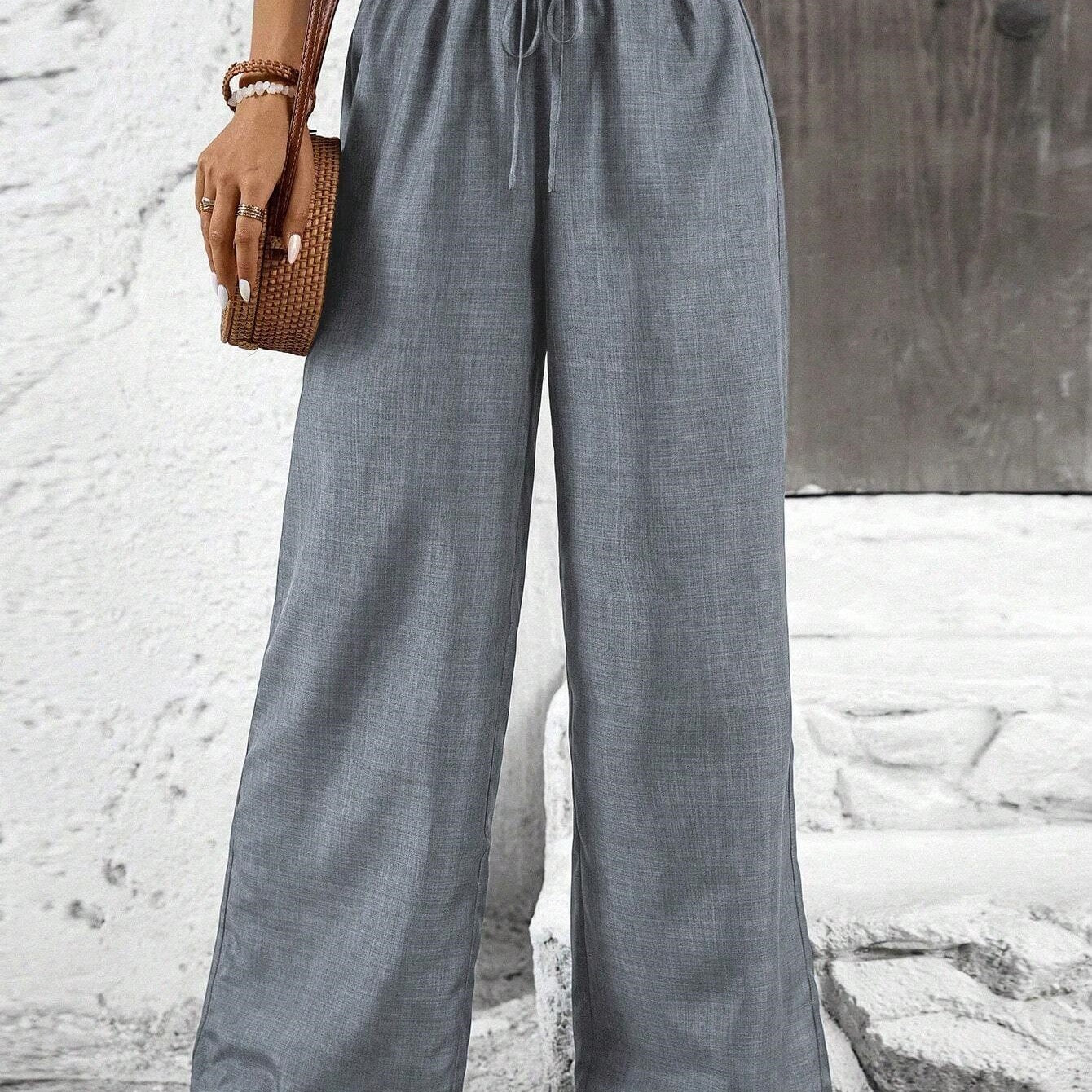Womens Cotton Linen Pants High Waisted Wide Leg Trousers