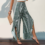 Summer Printed Lotus Edge Wide Leg Pants Split Pants