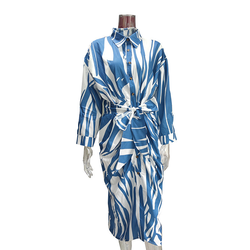 Womens Casual V-Neck Printed Strap-on Dress