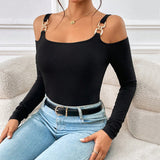 Women Long Sleeve Vest Knitted Slim Solid T-Shirt Top