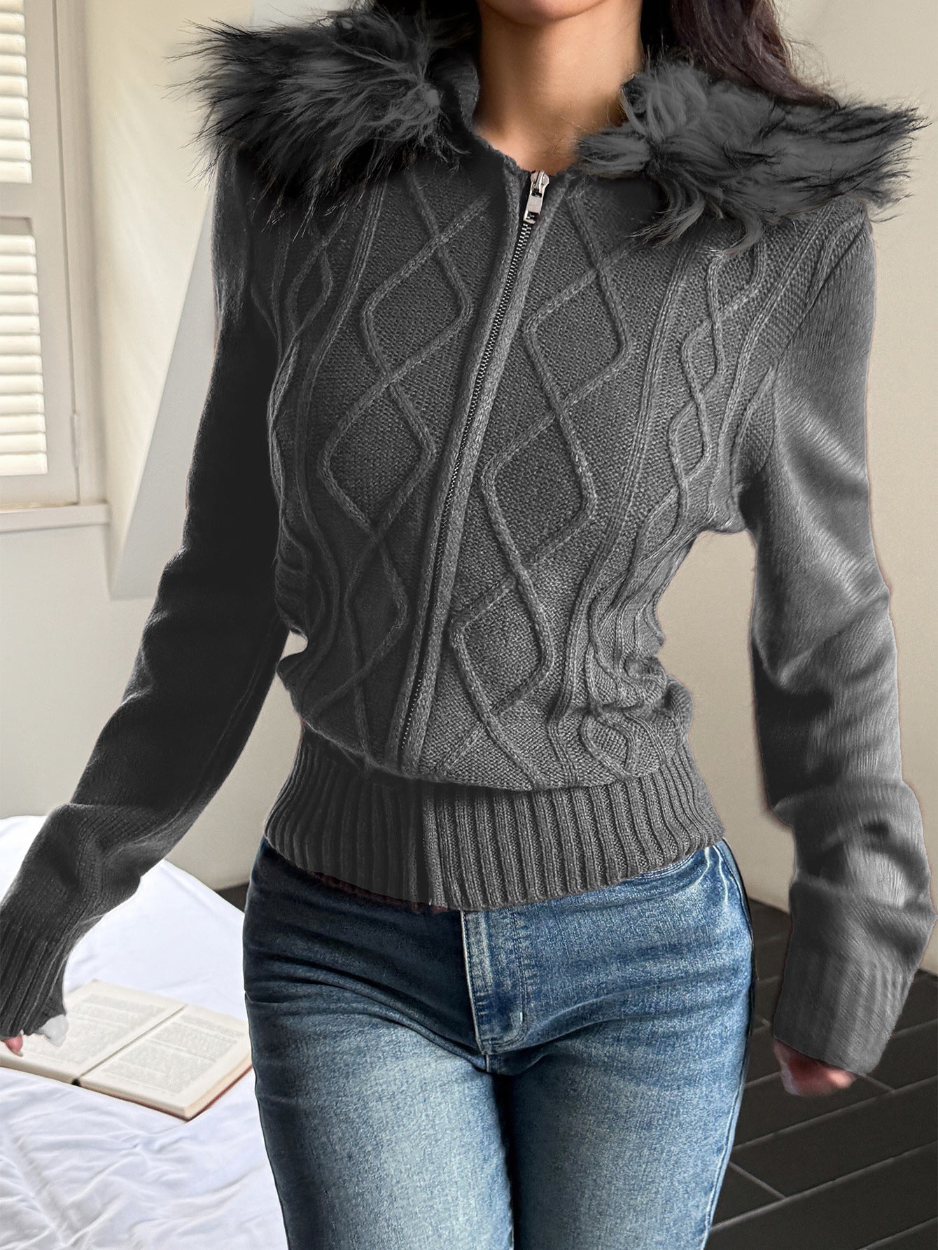 Women Casual Plush Long Sleeve Sweater Jacket Sweater