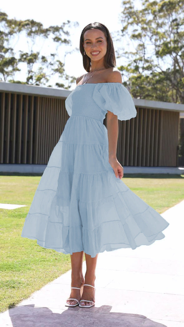 Offshoulder Printed Bubble Sleeve Dress for Women