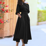 Solid Color Slanted Shoulder Strap Waist Dress