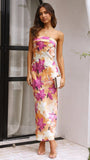 Women's Tube Satin Backless Strapless Dress with Print