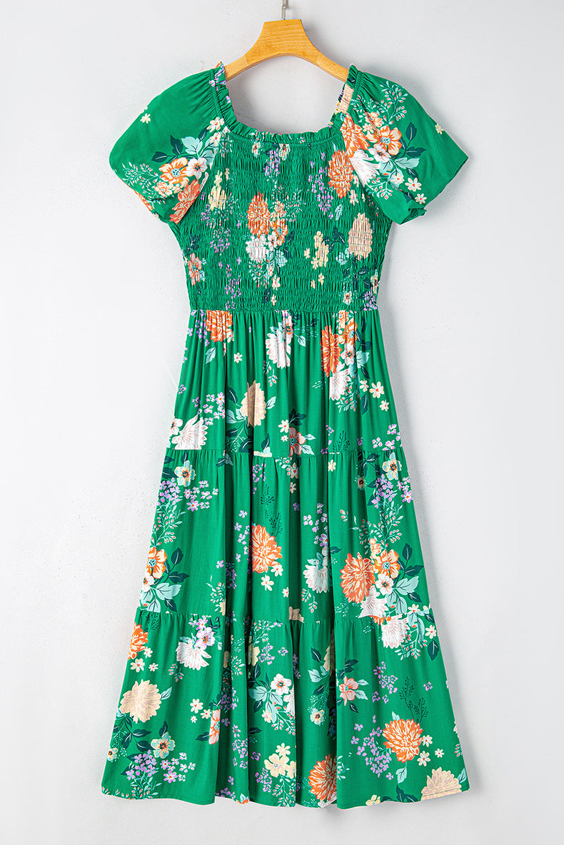 Women Square Neck Dress Printed Loose