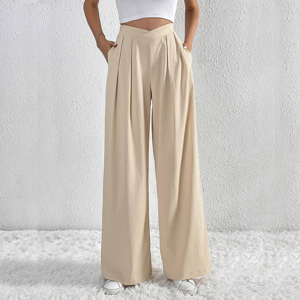 Women Pleated Casual Wide Leg Pants Loose
