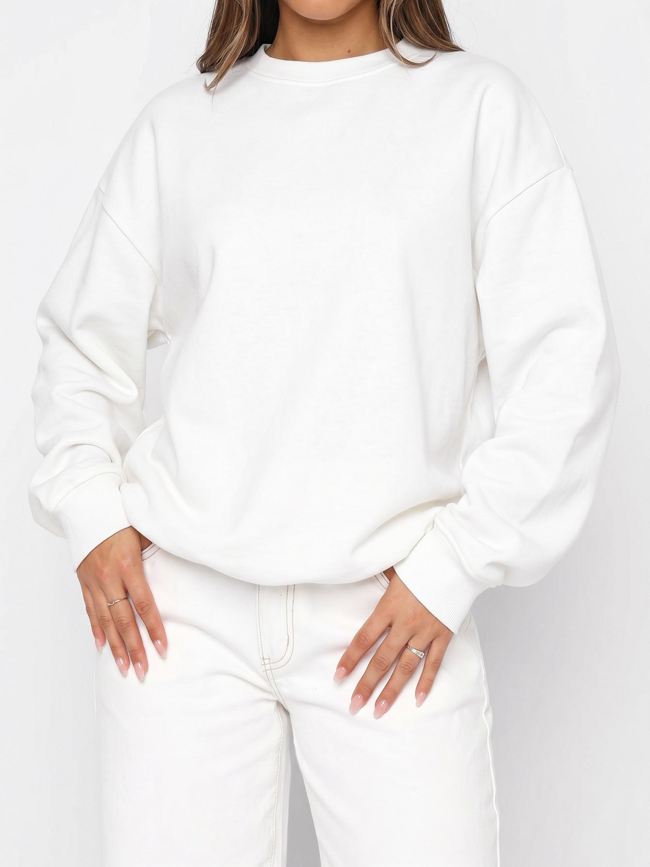 Women's Casual Solid Color Loose Crew Neck Long Sleeve Top