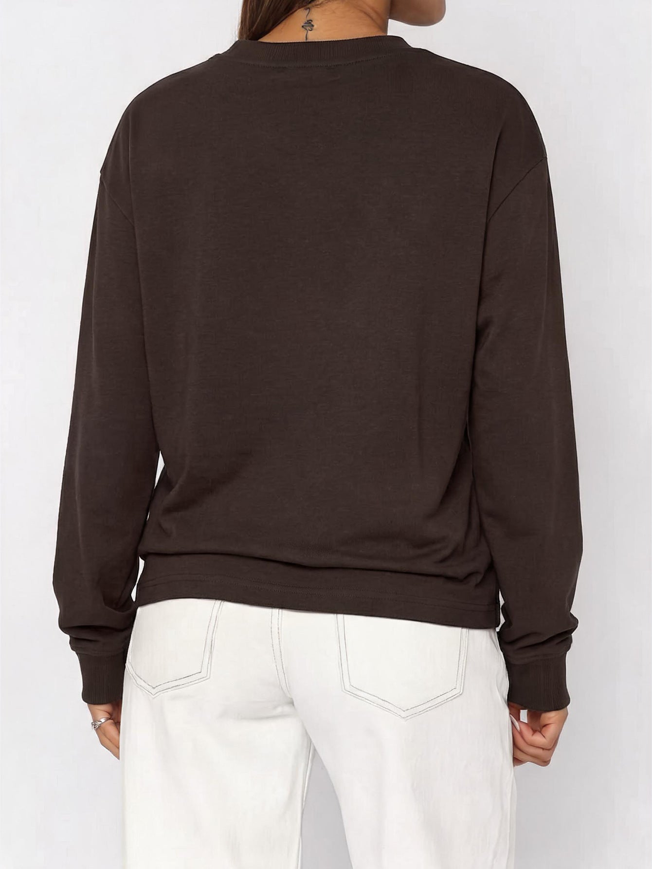 Women's Casual Solid Color Loose Crew Neck Long Sleeve Top