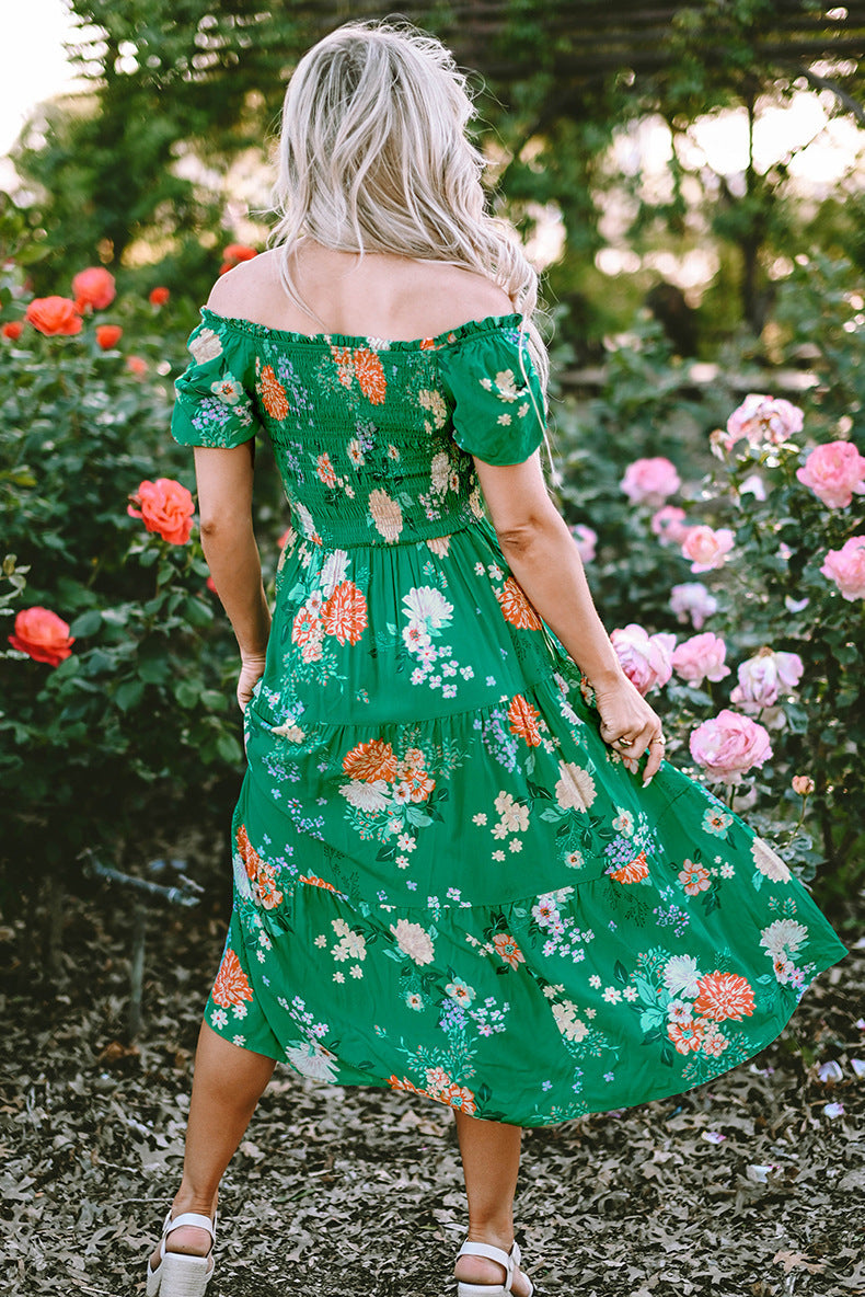 Women Square Neck Dress Printed Loose
