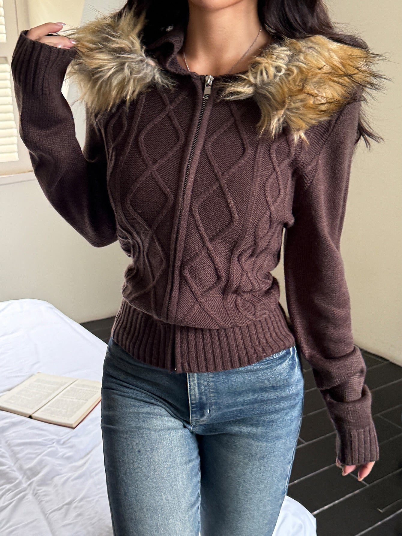 Women Casual Plush Long Sleeve Sweater Jacket Sweater