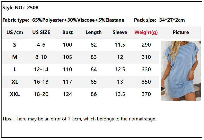 Women's Contrasting Color Twisted Ruffle Sleeve Midi Dress