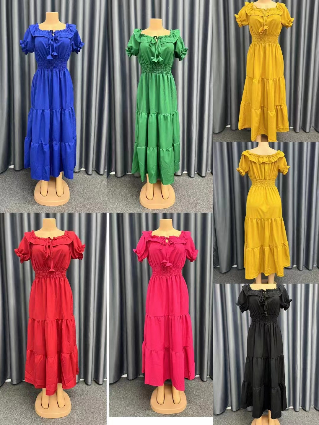 Solid Color Strappy Tube Top Bubble Sleeve Swing Dress