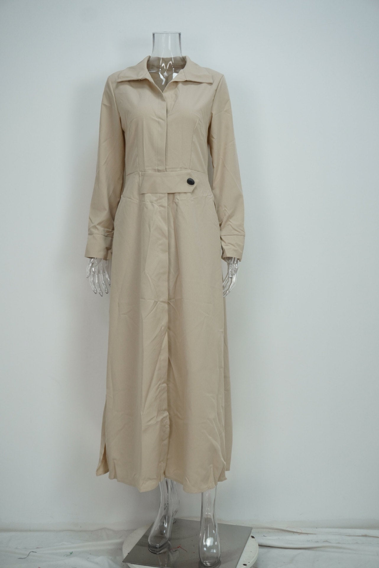 Elegant Solid Color Strap Waist Dress Long Dress