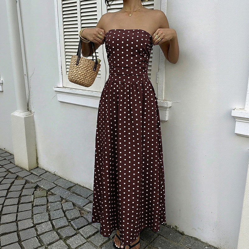 Retro Long Dress Sleeveless Tube Top Polka Dot Dress