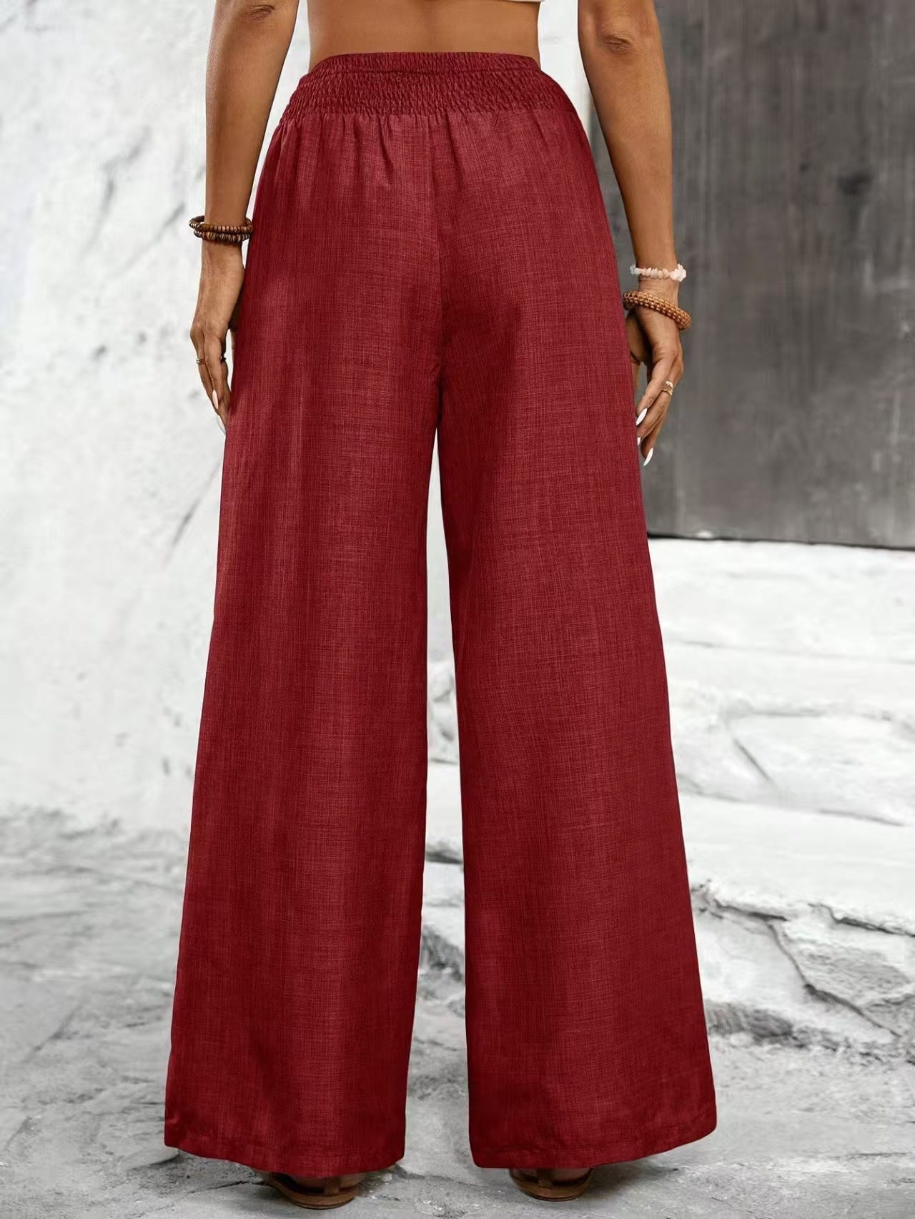 Womens Cotton Linen Pants High Waisted Wide Leg Trousers