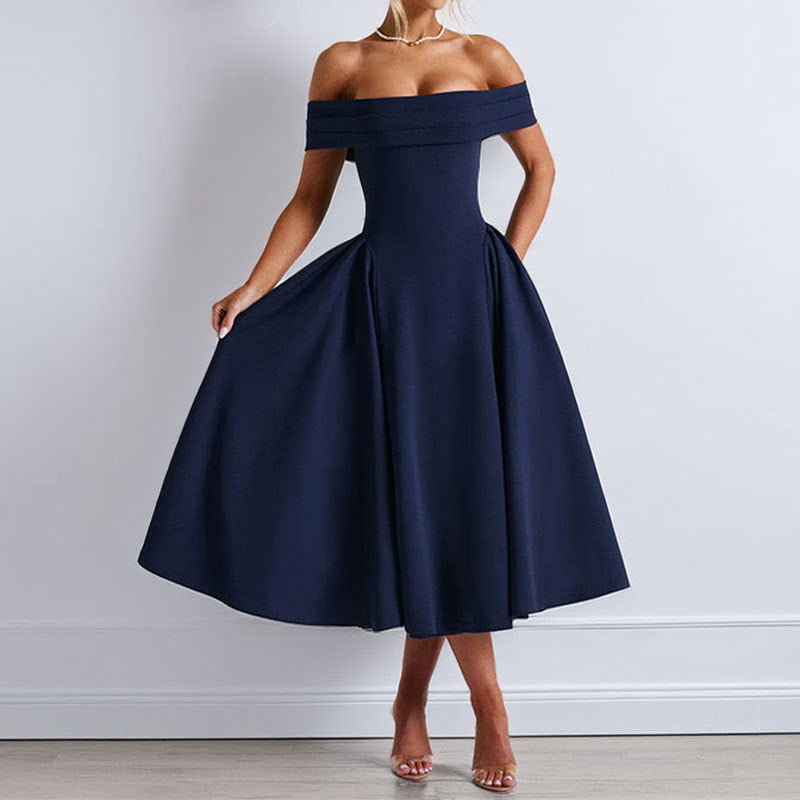 Women Casual Elegant Solid Color Off-Shoulder Dress Long Dress