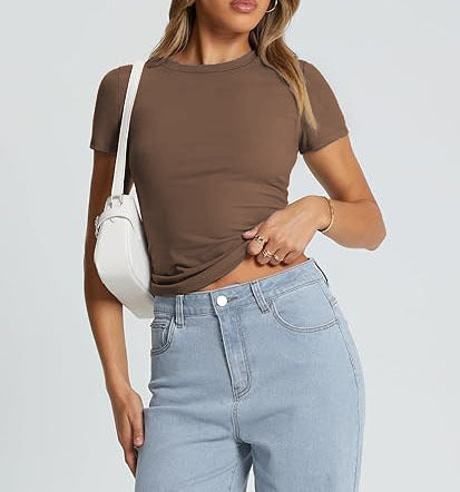 Women T-Shirt Slim-Fit Crew Neck Skinny Sexy Summer Top