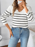 Pullover Knitted Sweater V-Neck Long Sleeve Striped Sweater
