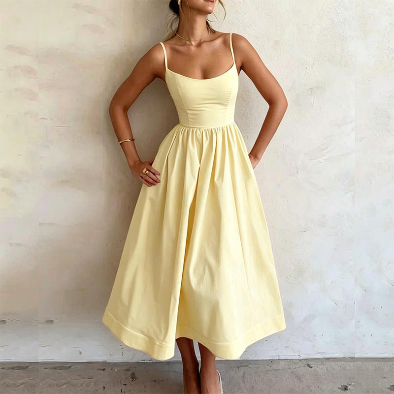 Women Casual Fashion Solid Color Waist Suspender Dress