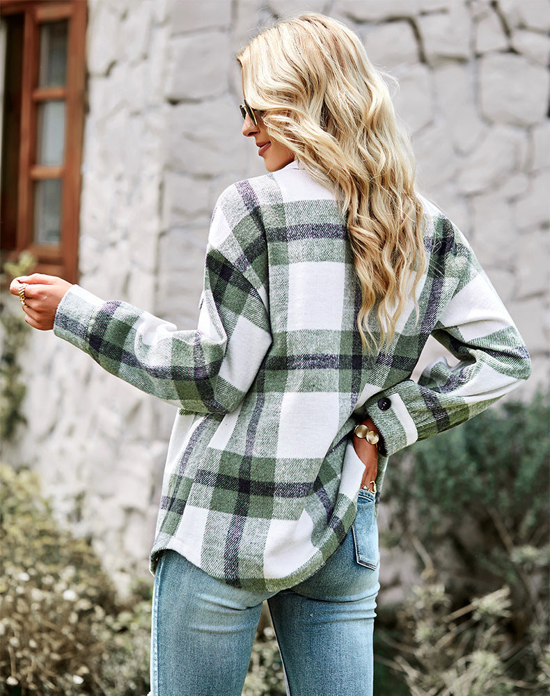Plaid Jacket Long-sleeved Shirt Casual Top Women