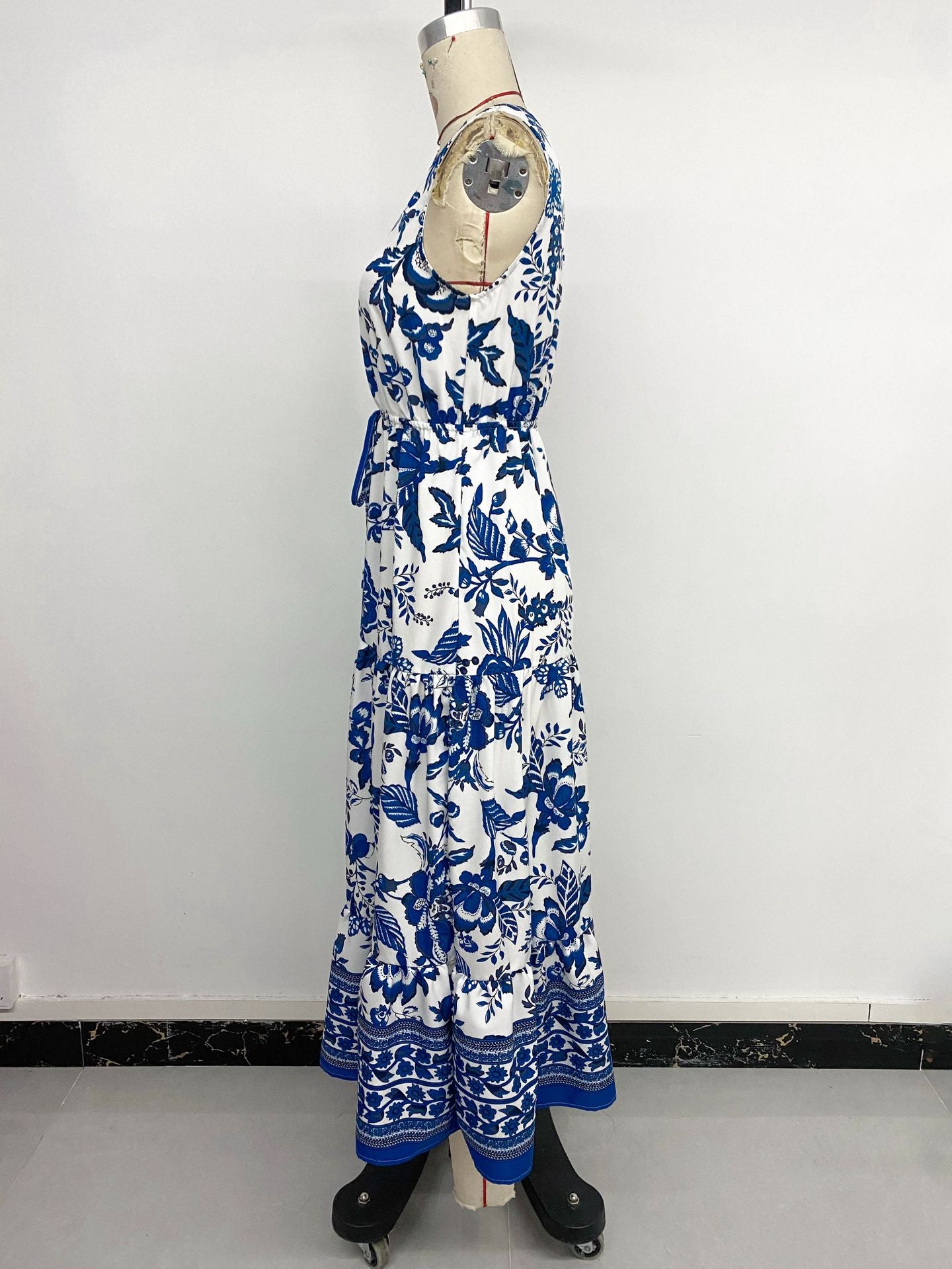 Long Dress V-neck Sleeveless Print Dress