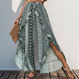 Summer Printed Lotus Edge Wide Leg Pants Split Pants