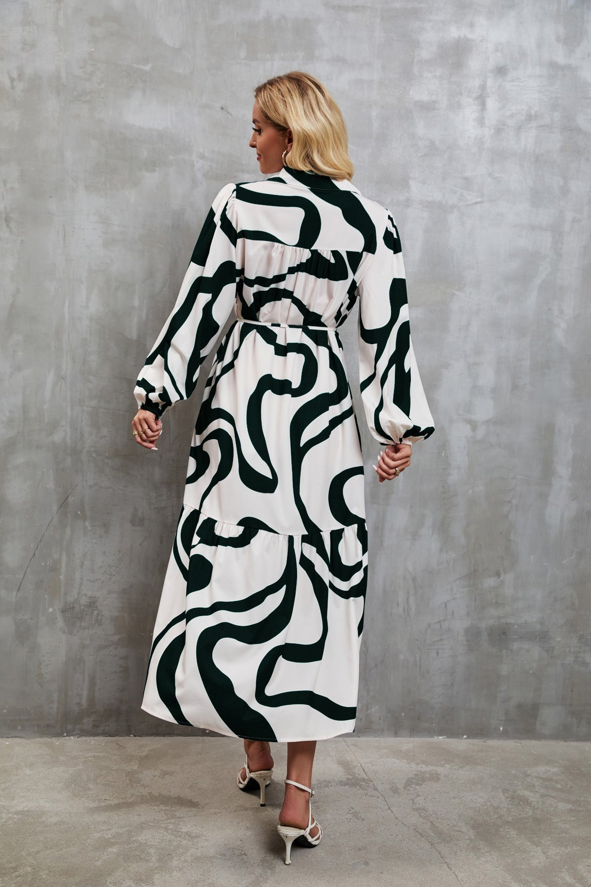 Womens Loose Single-Breasted Long Sleeve Long Dress