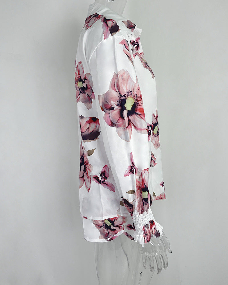 Women Sexy Beach Resort Style Print Shorts Three-piece Set
