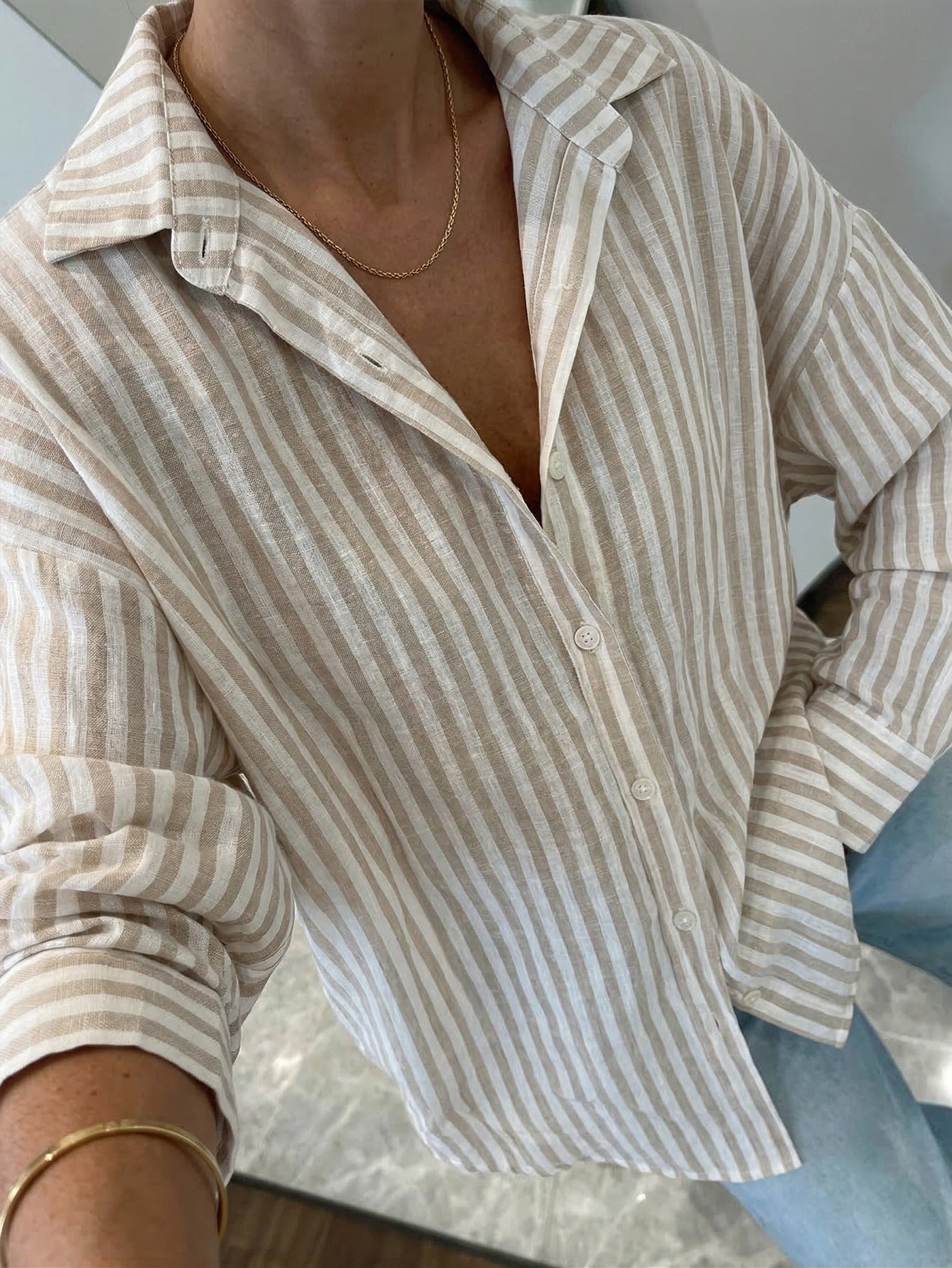 Womens Cotton and Linen Striped Top Jacket