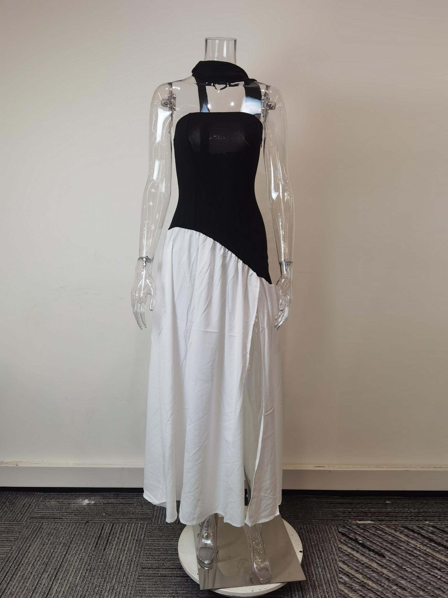 Women's Summer Elegant Slim Fit Solid Color Waist Split Dress