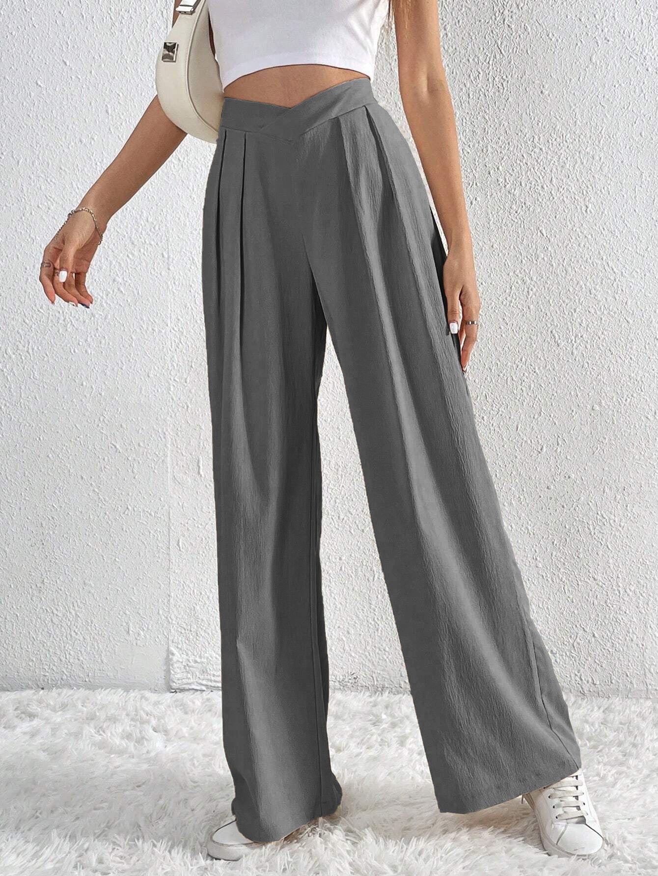 Women Pleated Casual Wide Leg Pants Loose