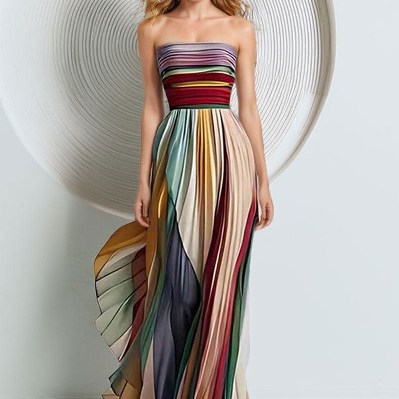 Womens Elegant Vacation Contrast Tubular Halter Dress