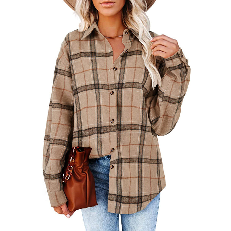Ladies Casual Loose Boyfriend Plaid Shirt