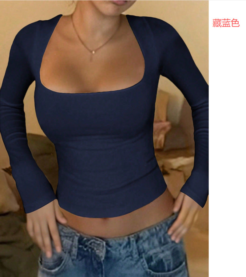 Women's Long-sleeved Slim-fit U-neck T-shirt Y2K