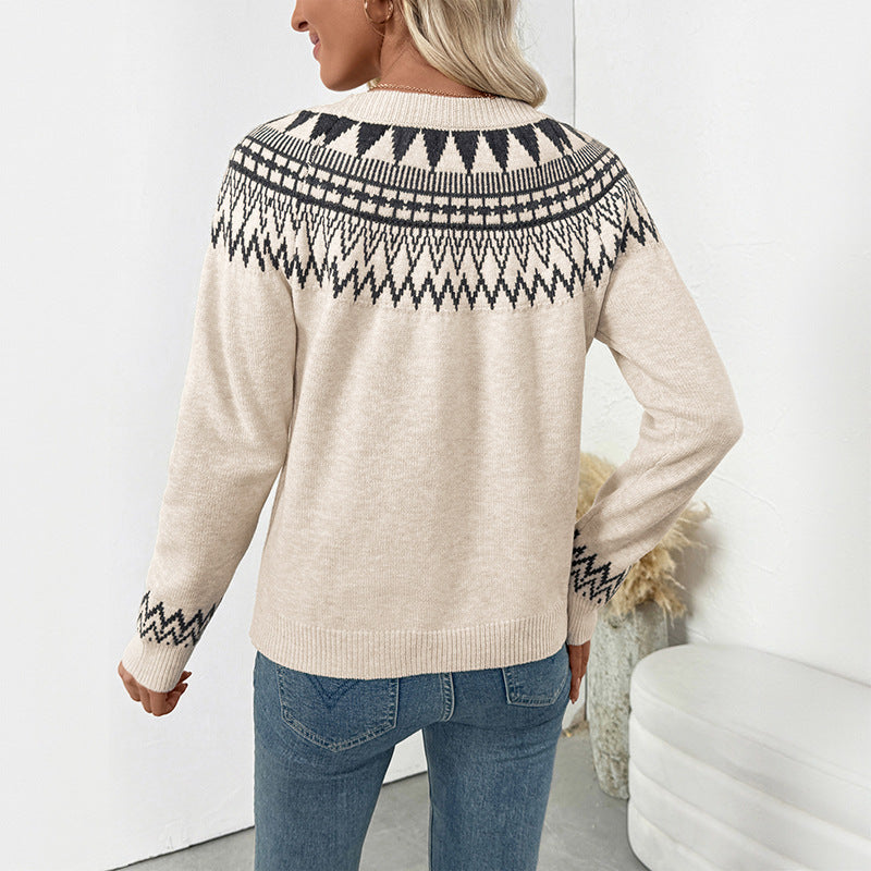 Casual Vintage Knitted Sweater Loose Crew Neck Sweater