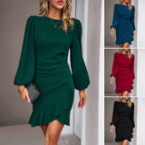 Women's long -sleeved puffs sexy short skirt elegant wedding guest dress cocktail party lotus leaf edge party dresses