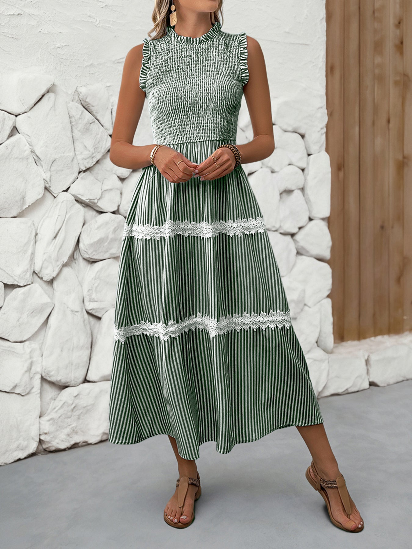 Casual Women's Lace Sleeveless Striped Dress