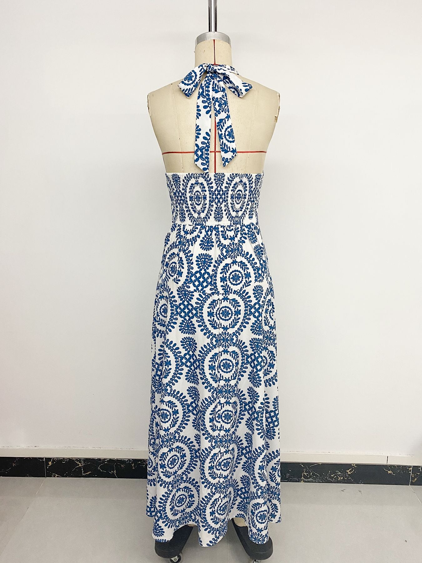 Vintage Vacation Style Neck Printed Halter Dress