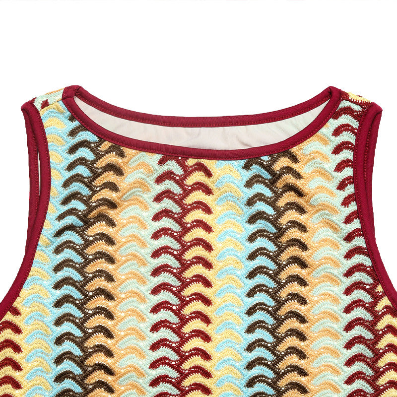 Women's Long Dress Sleeveless Striped Slim-fitting Dress