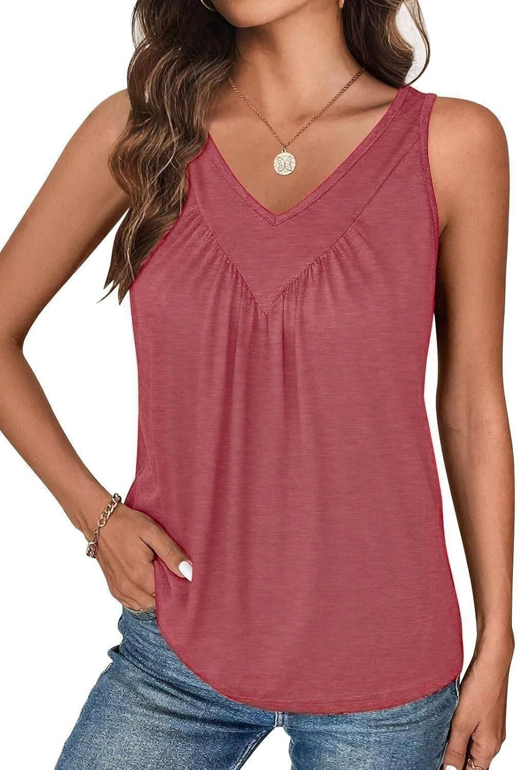 Solid Color V-neck Sleeveless Top Women's Casual Loose Vest Women