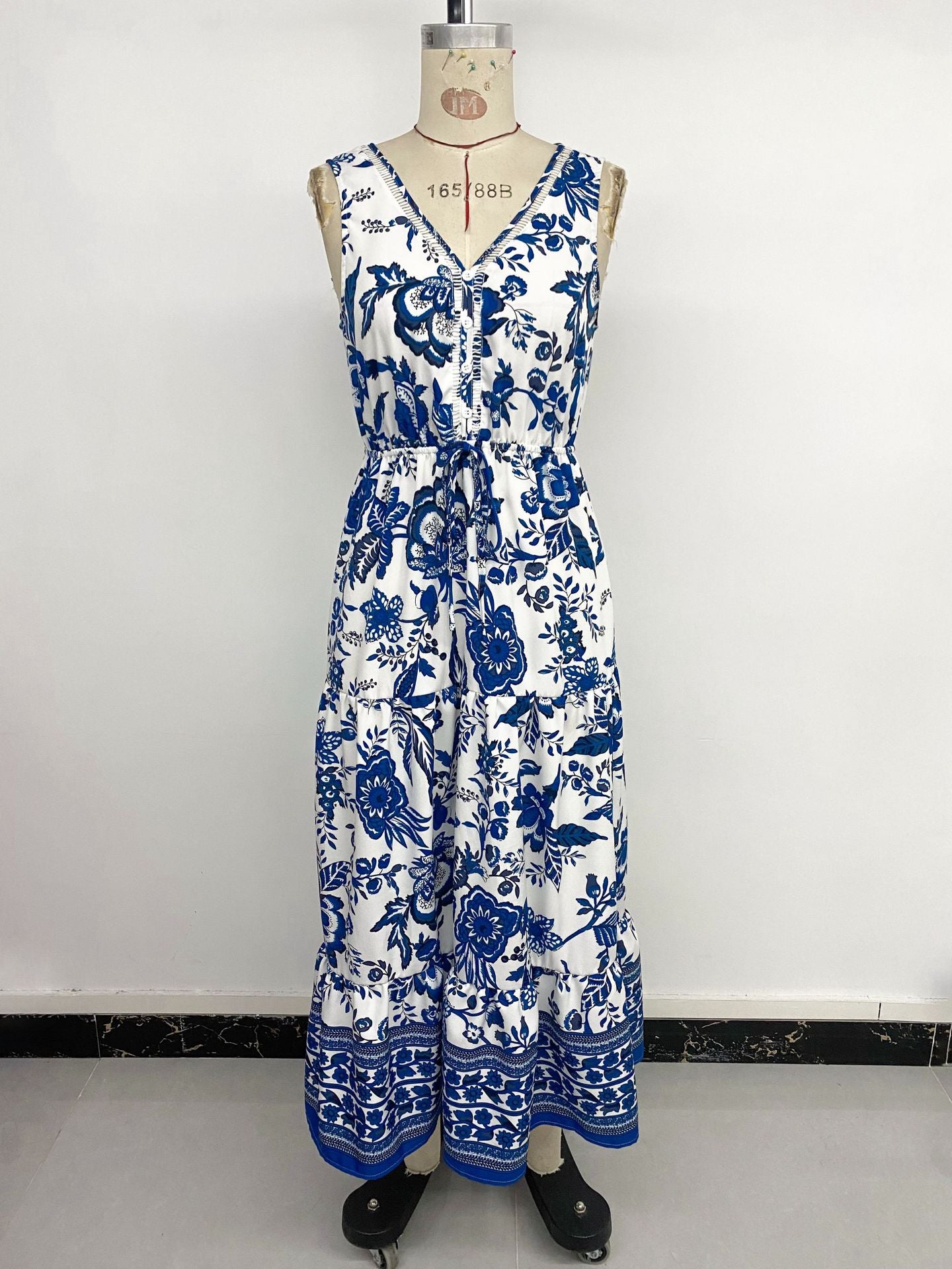 Long Dress V-neck Sleeveless Print Dress