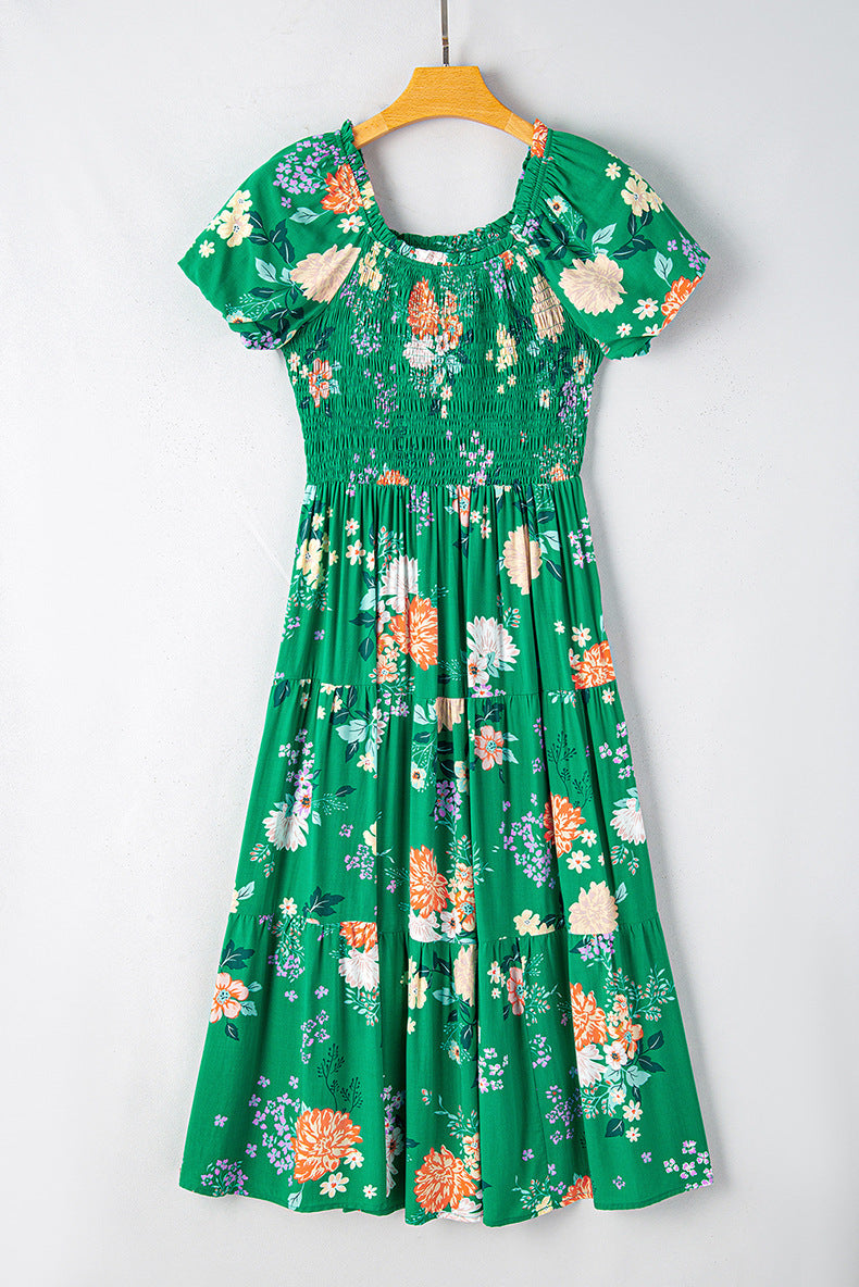 Women Square Neck Dress Printed Loose