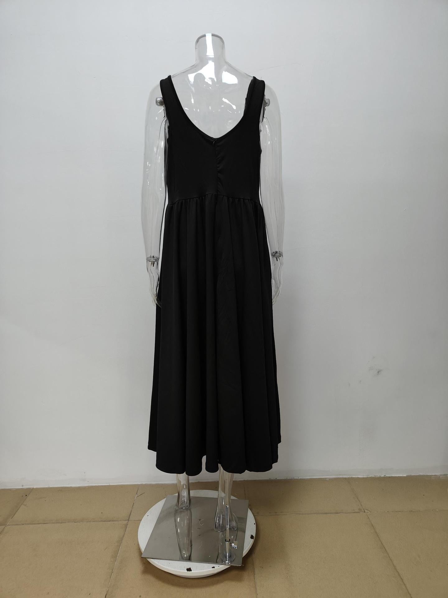 Elegant Slim-fitting Square-neck Splicing A-word Dress
