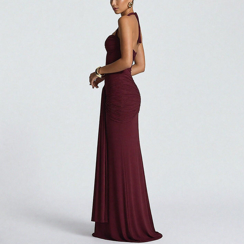 Women's Elegant Neck Solid Color Lace-up Slim Dress