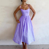Women Casual Fashion Solid Color Waist Suspender Dress