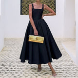 Women Solid Color Off-Shoulder Waist Dress