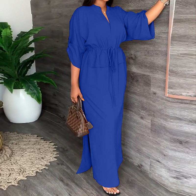 Women's Casual Solid Color V-neck Strap Slim Dress