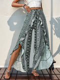 Summer Printed Lotus Edge Wide Leg Pants Split Pants